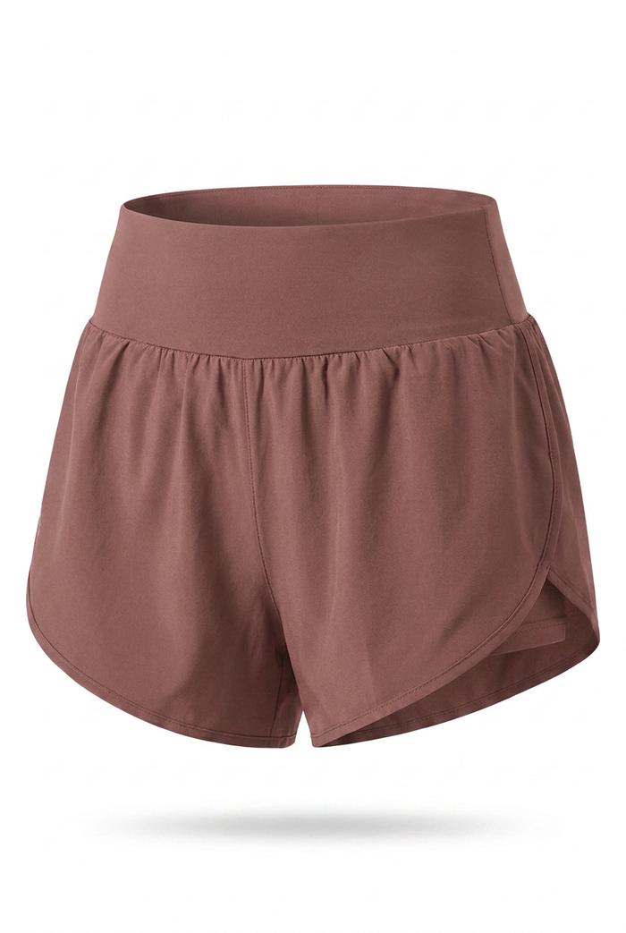 Kovelle relaxed yoga shorts in rose brown, flat product view
