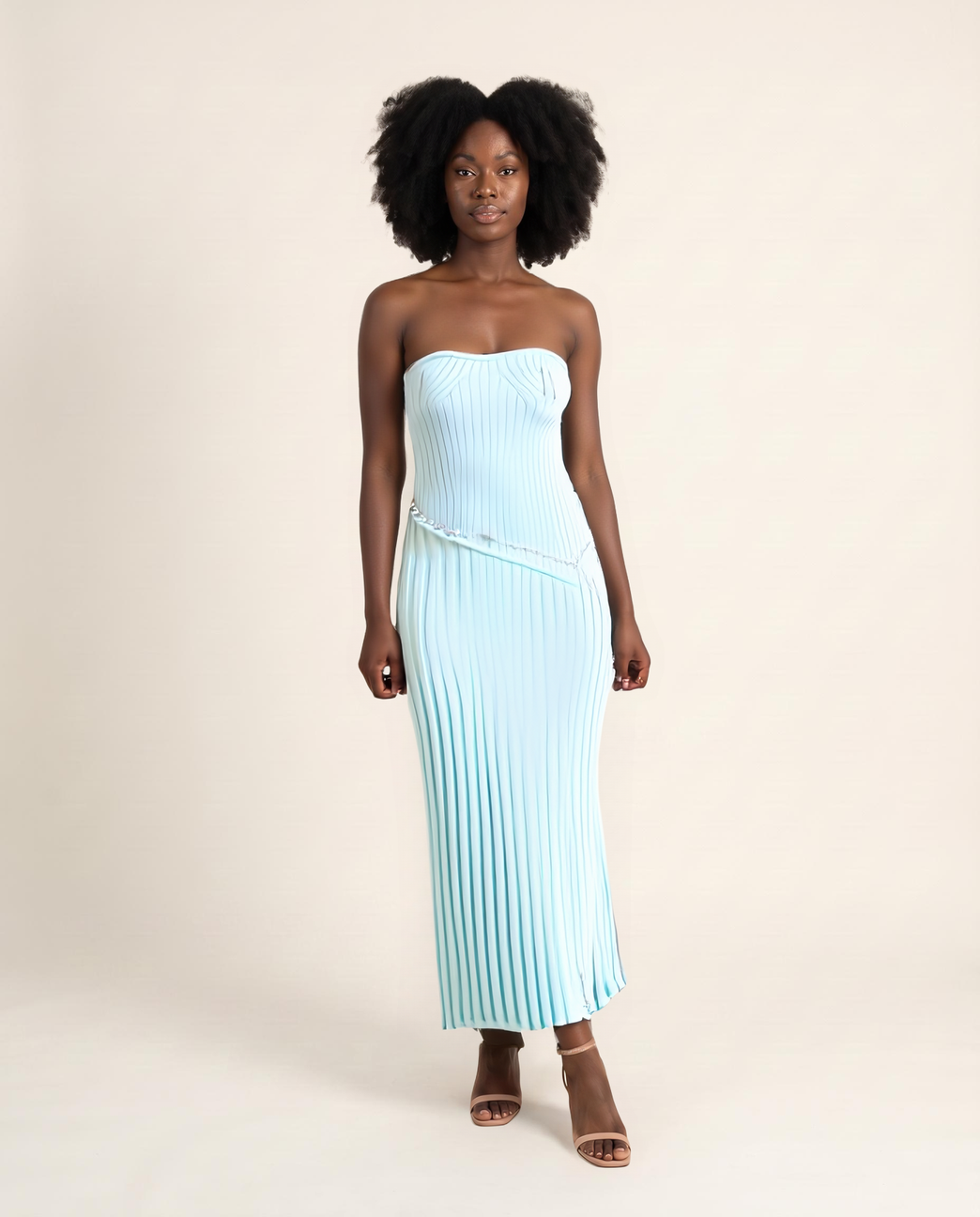 The Strapless Ribbed Knit Maxi Dress
