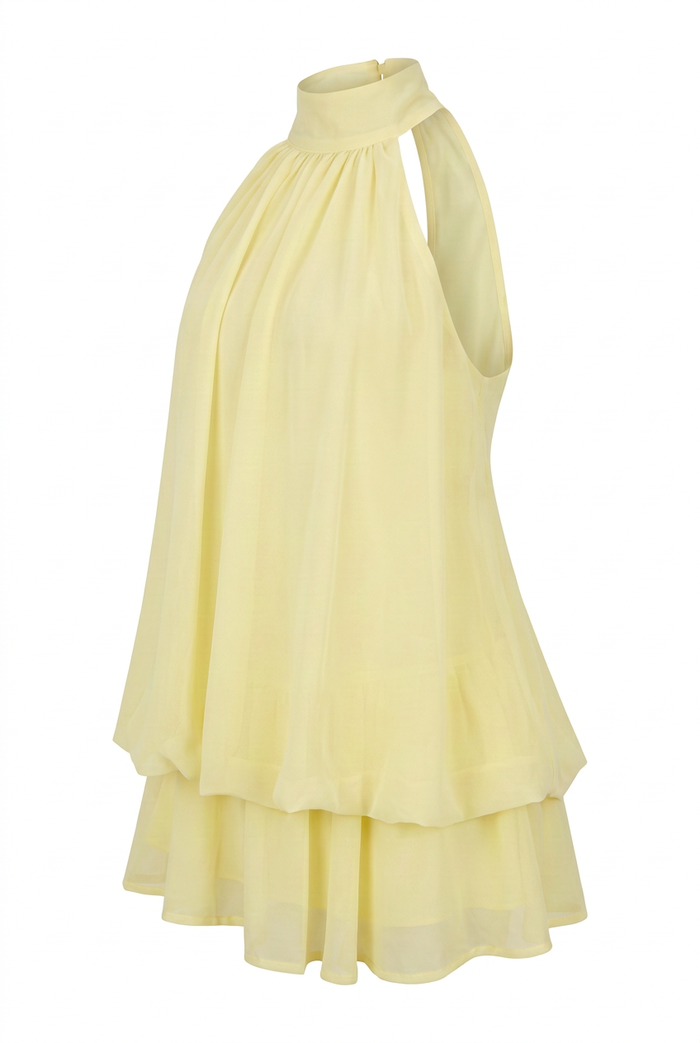 Butter chiffon halter mini dress, product view