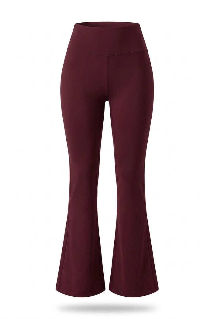 Kovelle high waist flare leggings in wine red, flat product view
