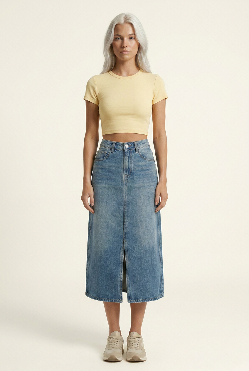 The Long-Sunday Denim Midi Skirt