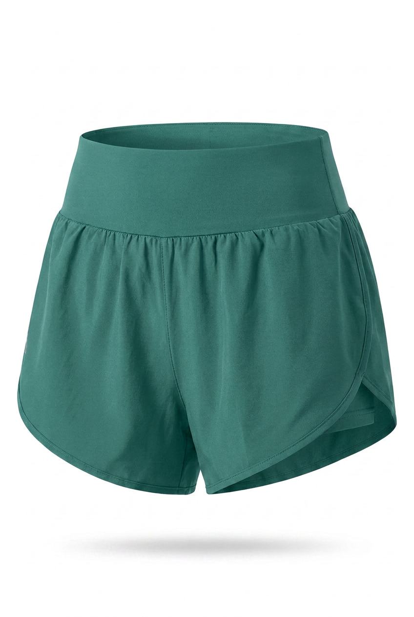 Kovelle relaxed yoga shorts in ocean green, flat product view