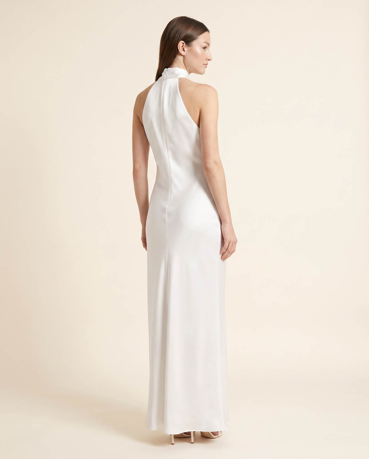 White Satin Halter Maxi Gown