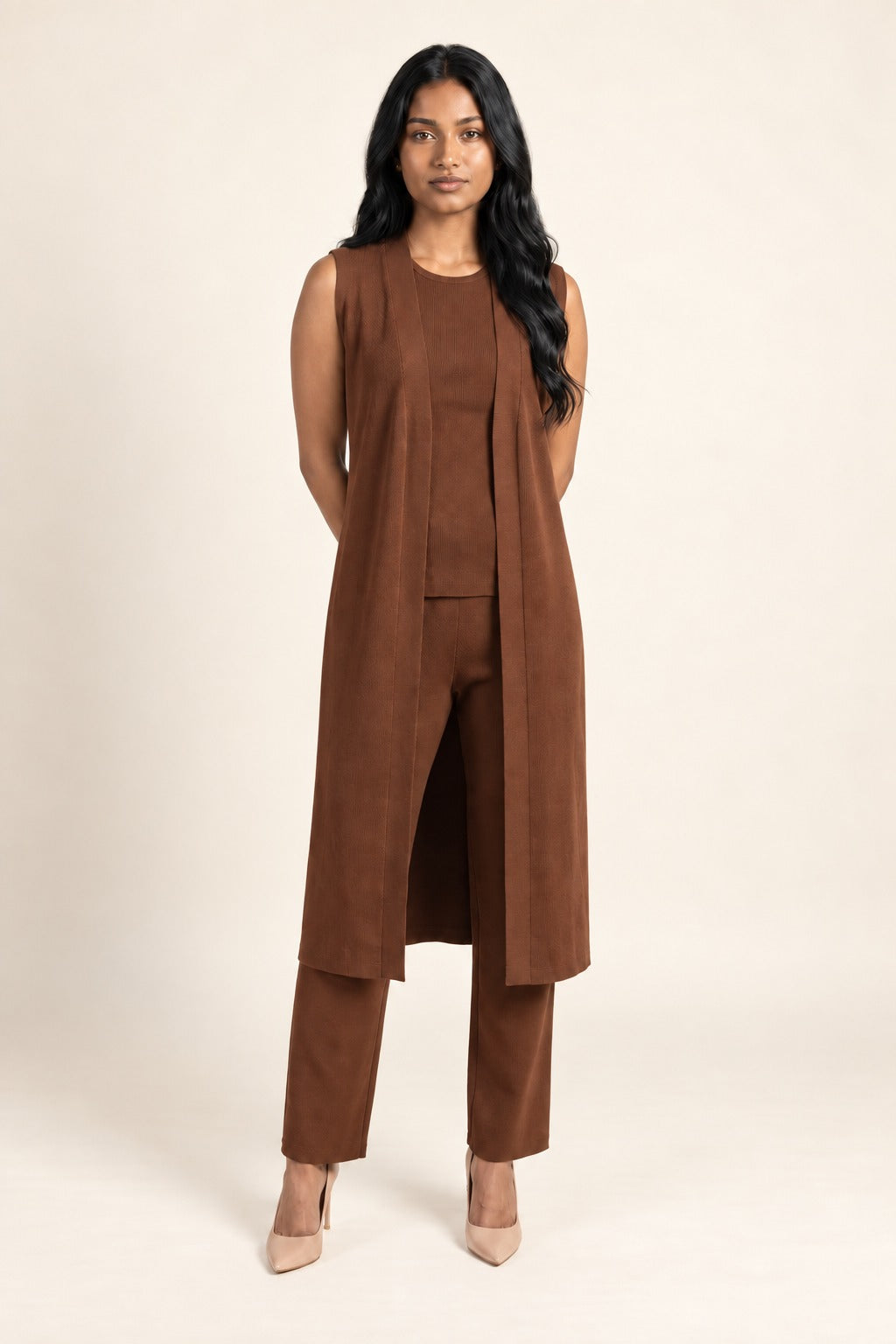 Chocolate three piece waistcoat trouser set