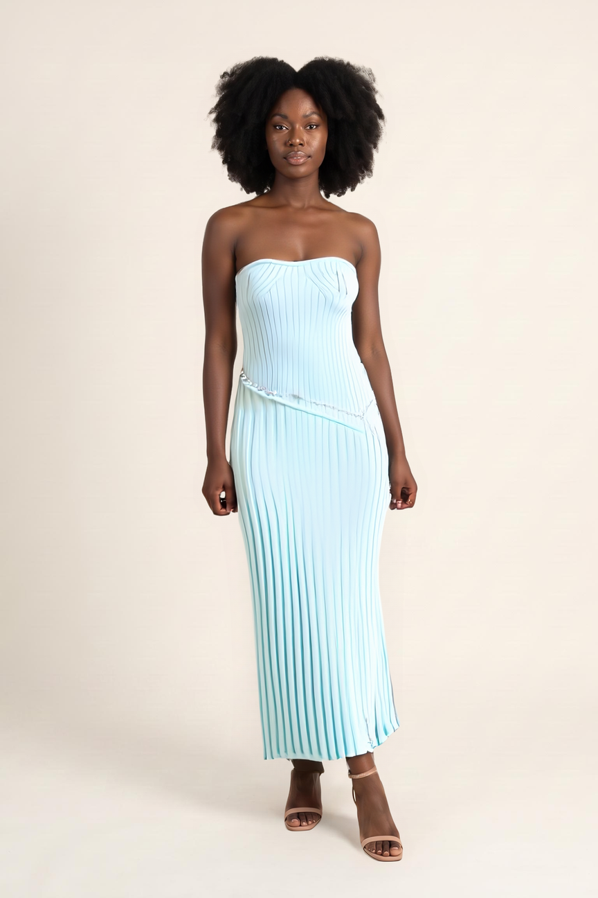The Strapless Ribbed Knit Maxi Dress