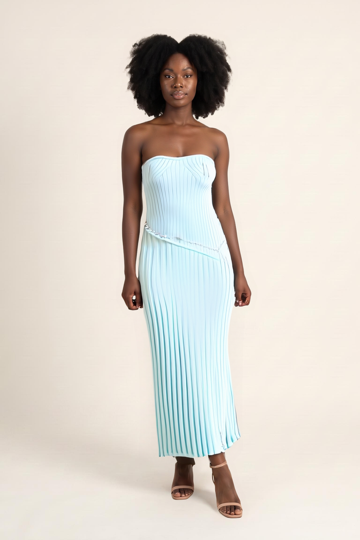 Strapless ribbed knit maxi dress