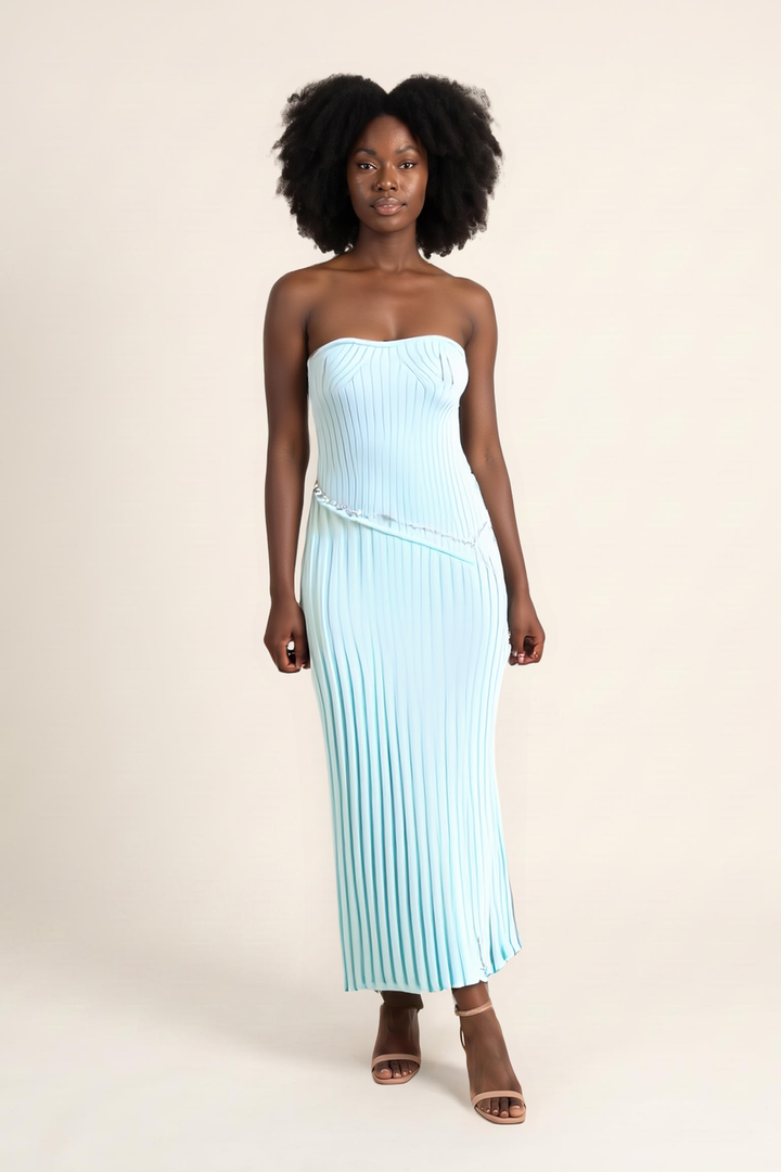 Strapless ribbed knit maxi dress