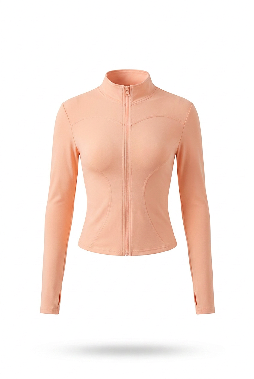 Kovelle zip through gym jacket in peach, flat product view
