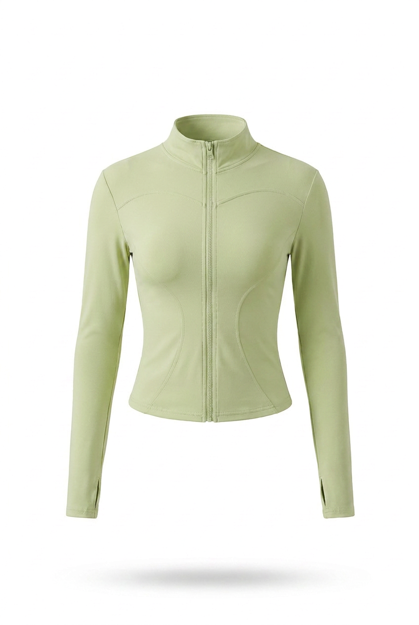 Kovelle zip through gym jacket in matcha, flat product view