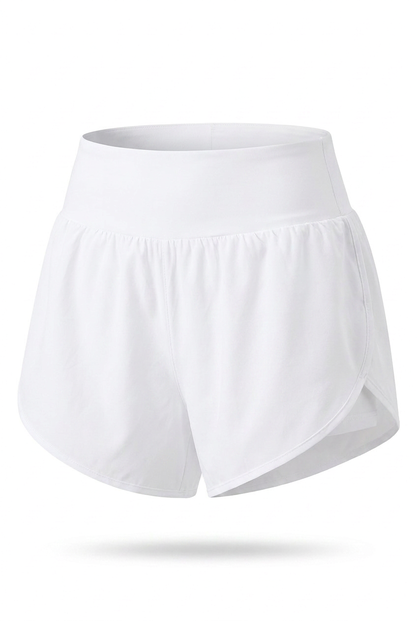 Kovelle relaxed yoga shorts in white, flat product view