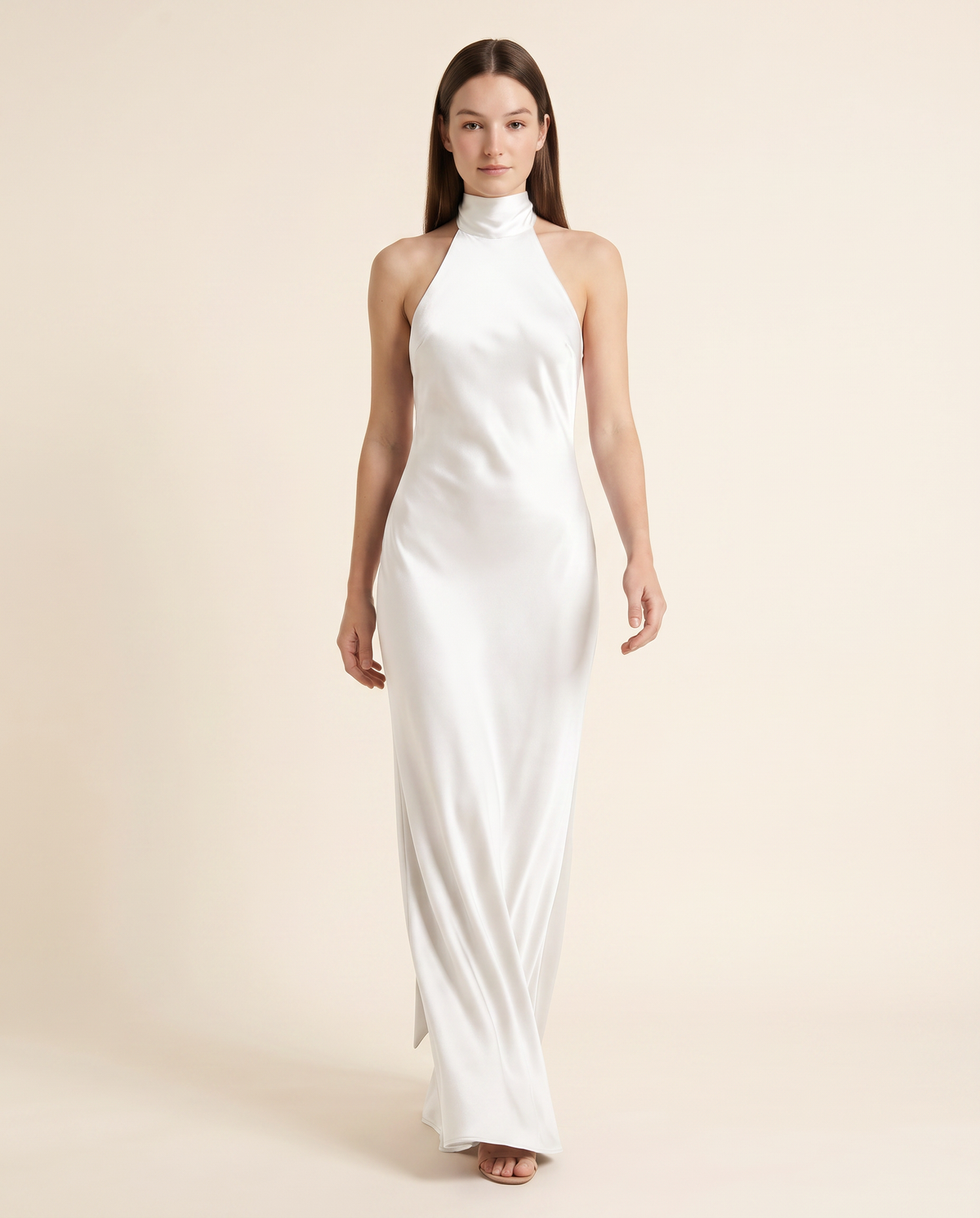 White Satin Halter Maxi Gown