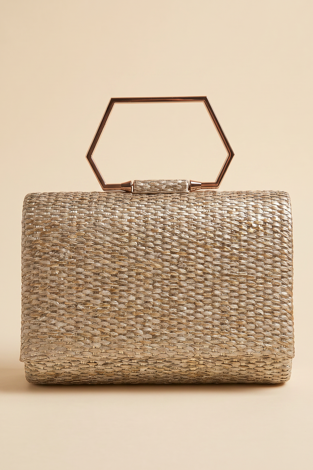 Raffia top handle clutch