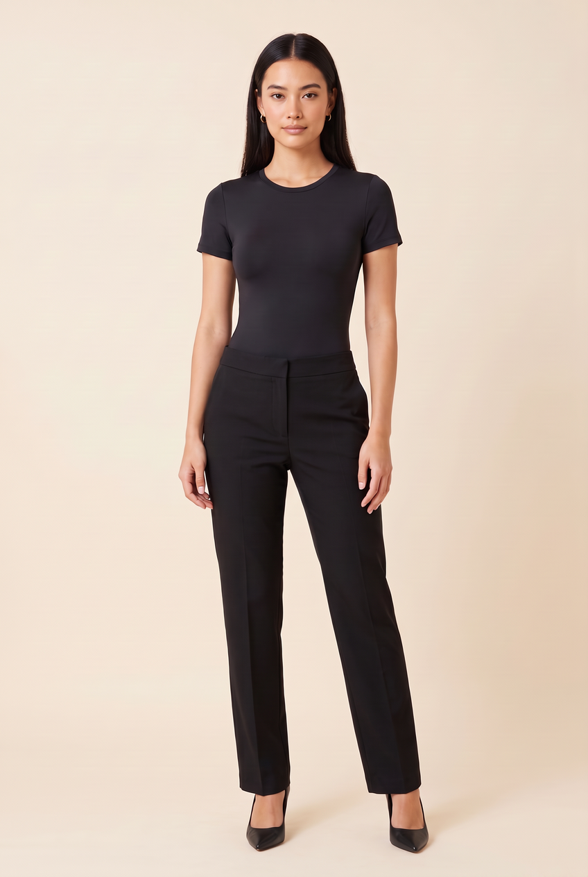Kovelle black sculpt second skin bodysuit in black, front view on model