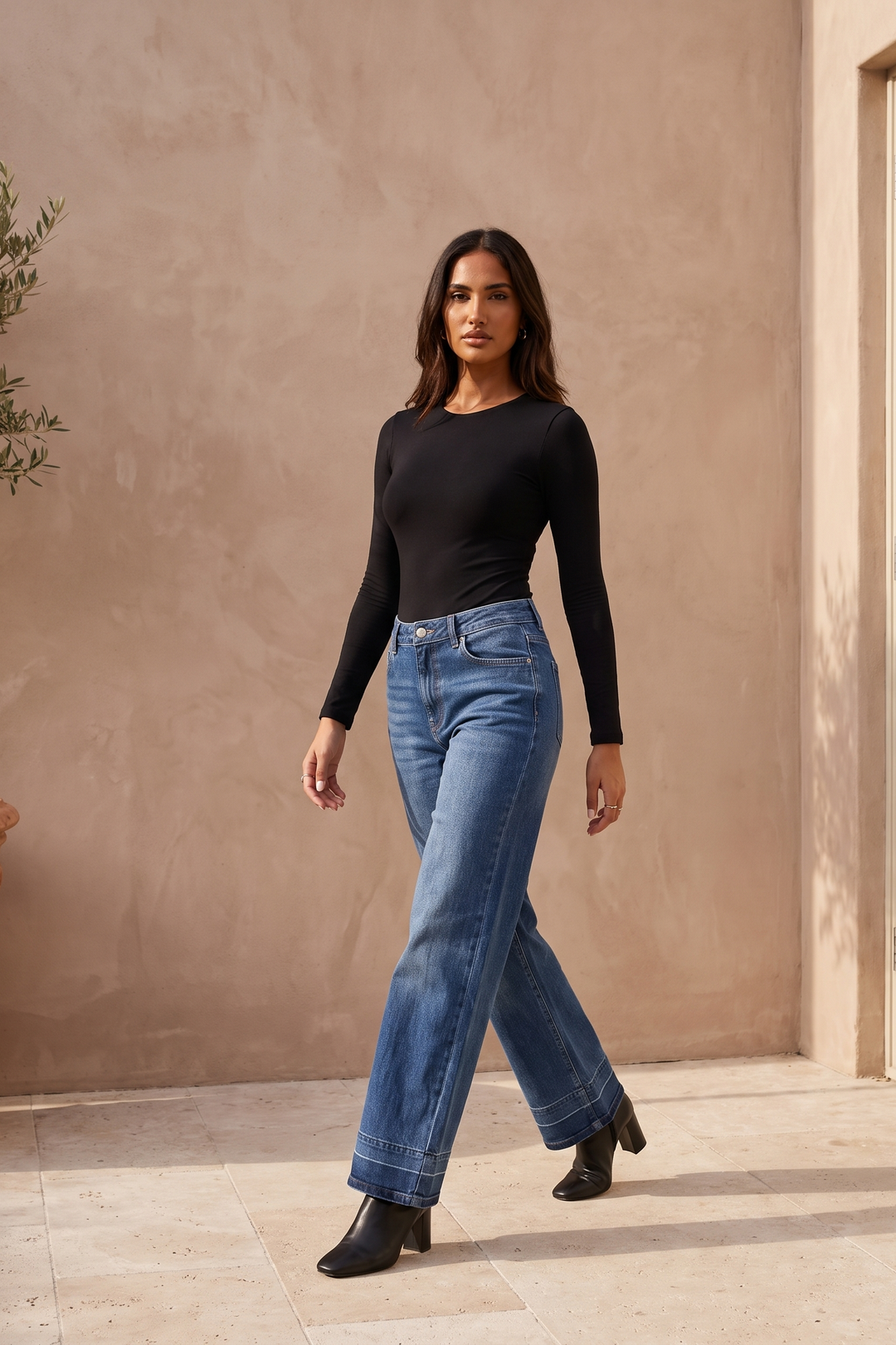 Mid rise wide leg jeans