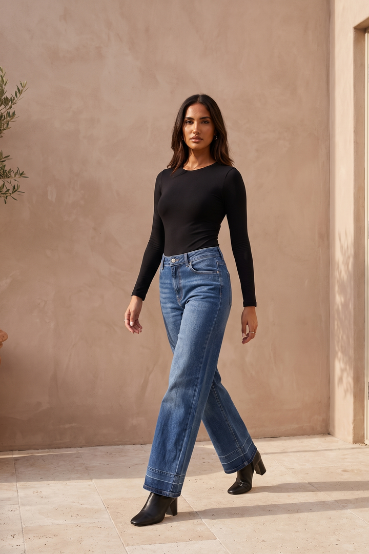 Mid rise wide leg jeans