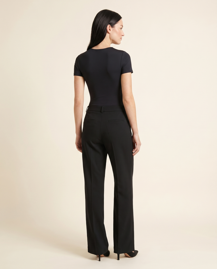 Kovelle black sculpt bodysuit back view, on model