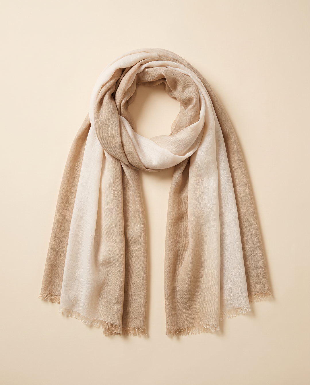 Cream to beige dip-dye pashmina, front