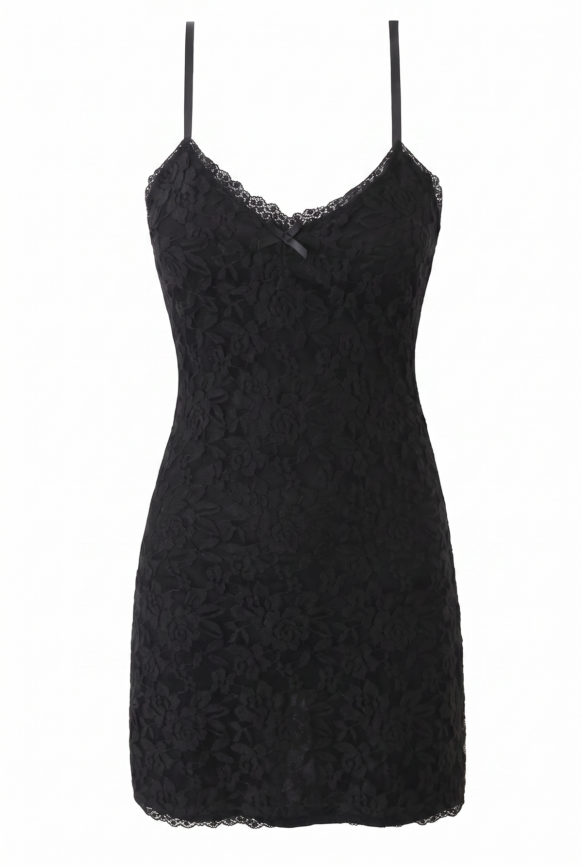 Black Scalloped Lace Mini Dress