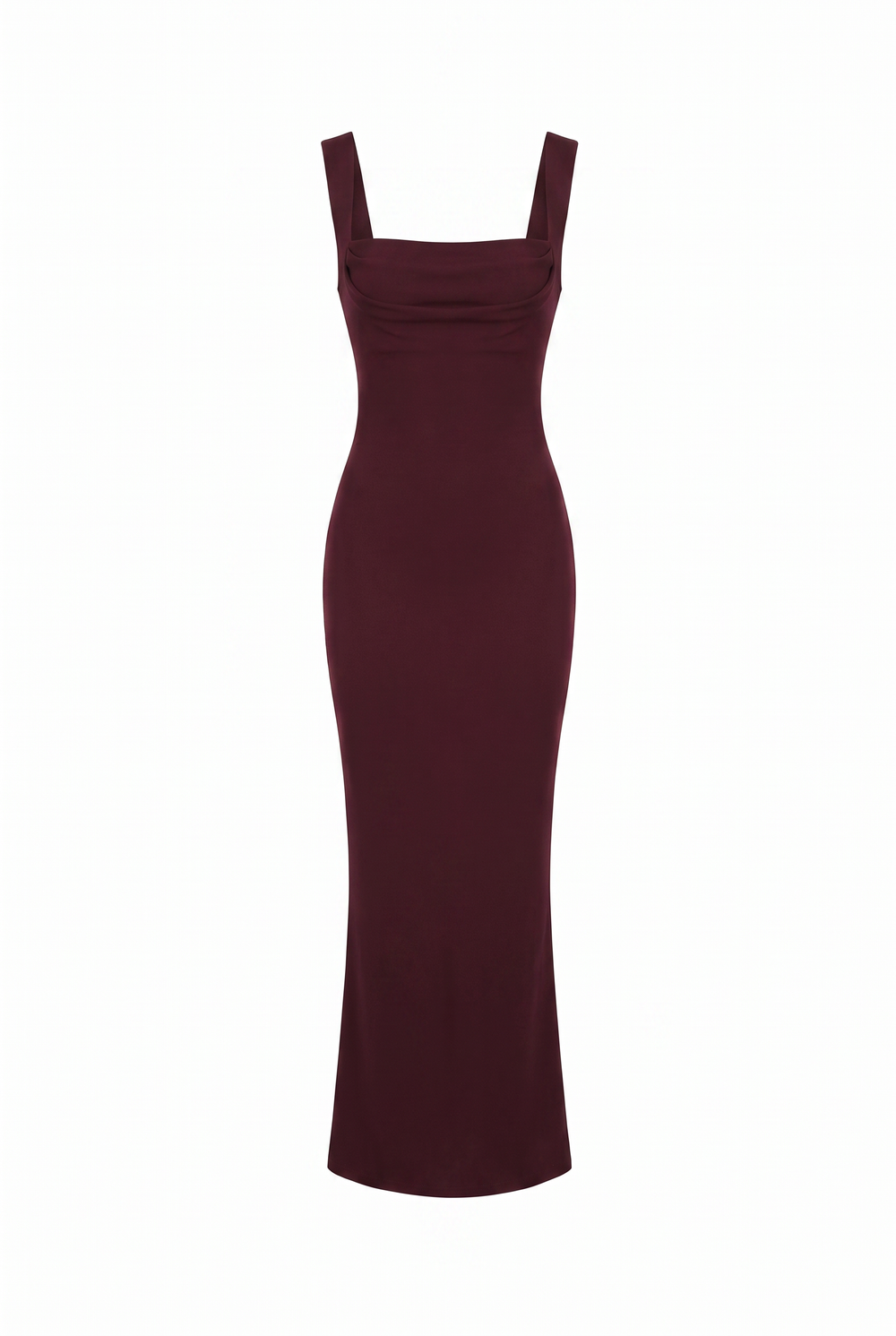 Burgundy square neck bodycon maxi dress, product view