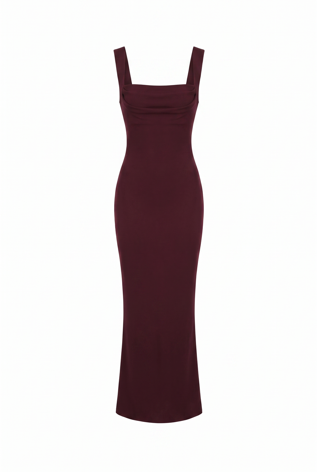 Burgundy square neck bodycon maxi dress, product view