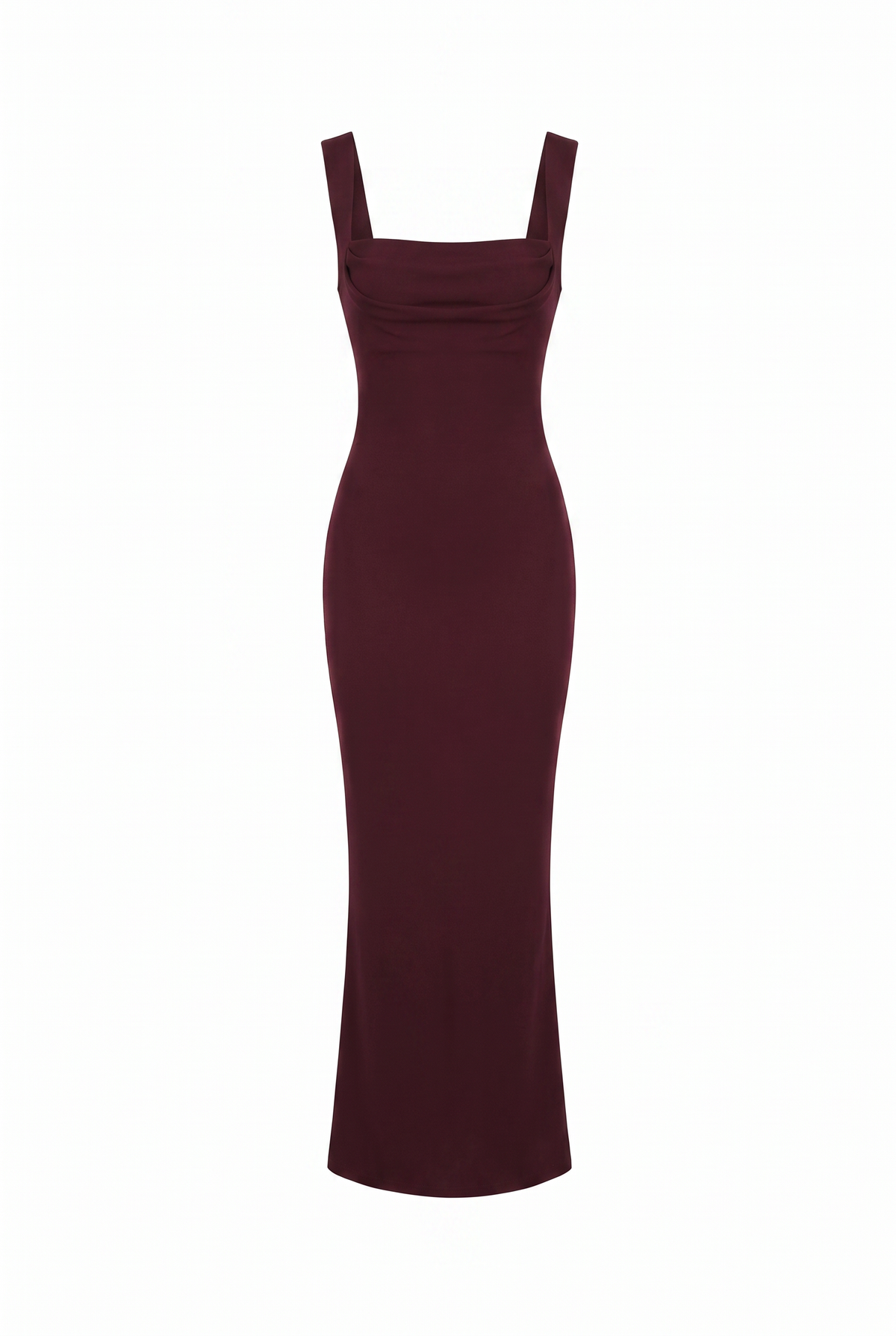 Burgundy Square Neck Bodycon Maxi Dress