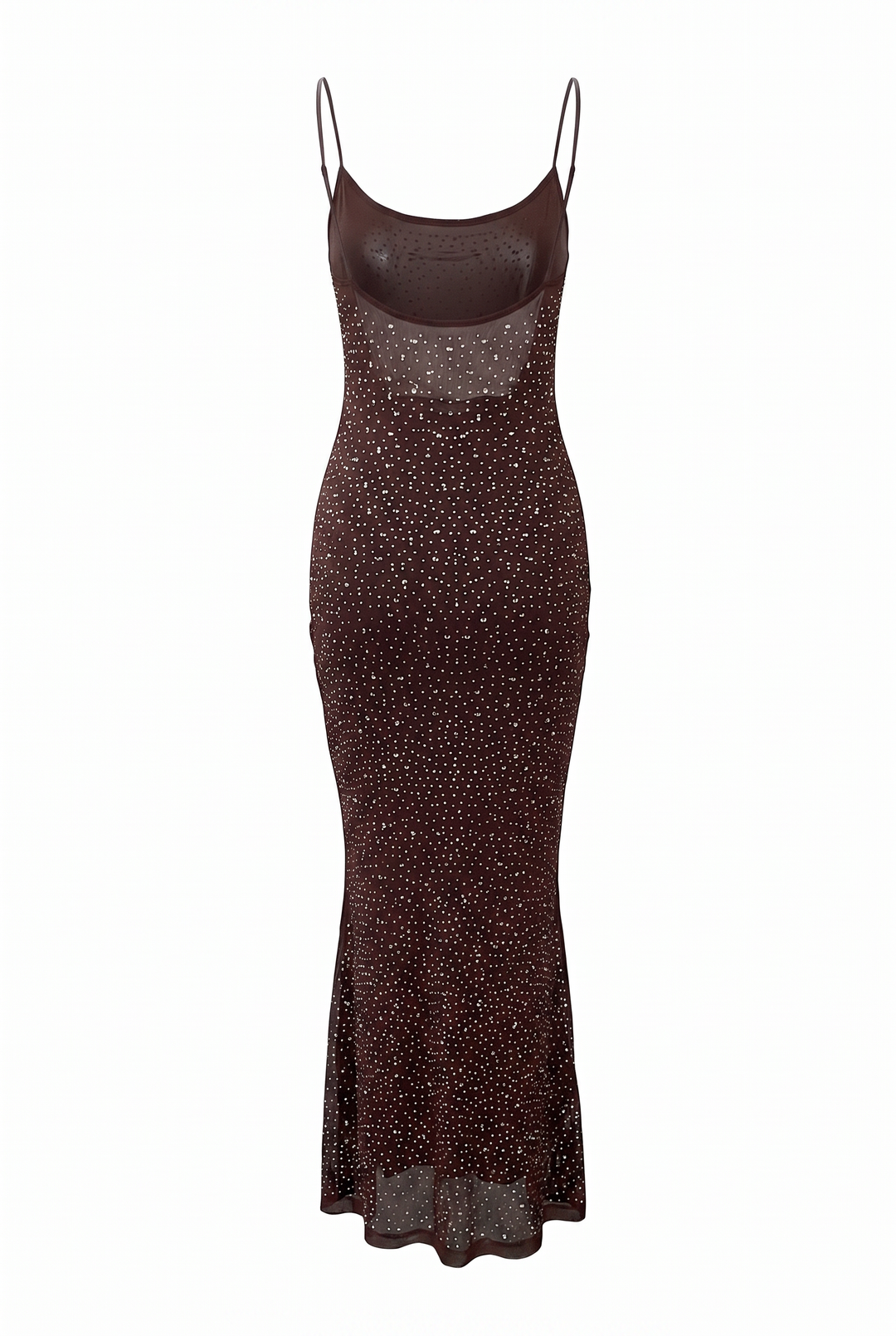 Chocolate beaded mesh slip maxi dress, product view