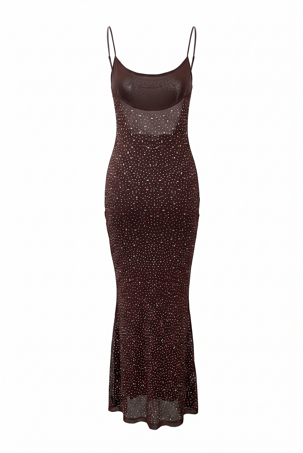 Chocolate Beaded Mesh Slip Maxi Dress