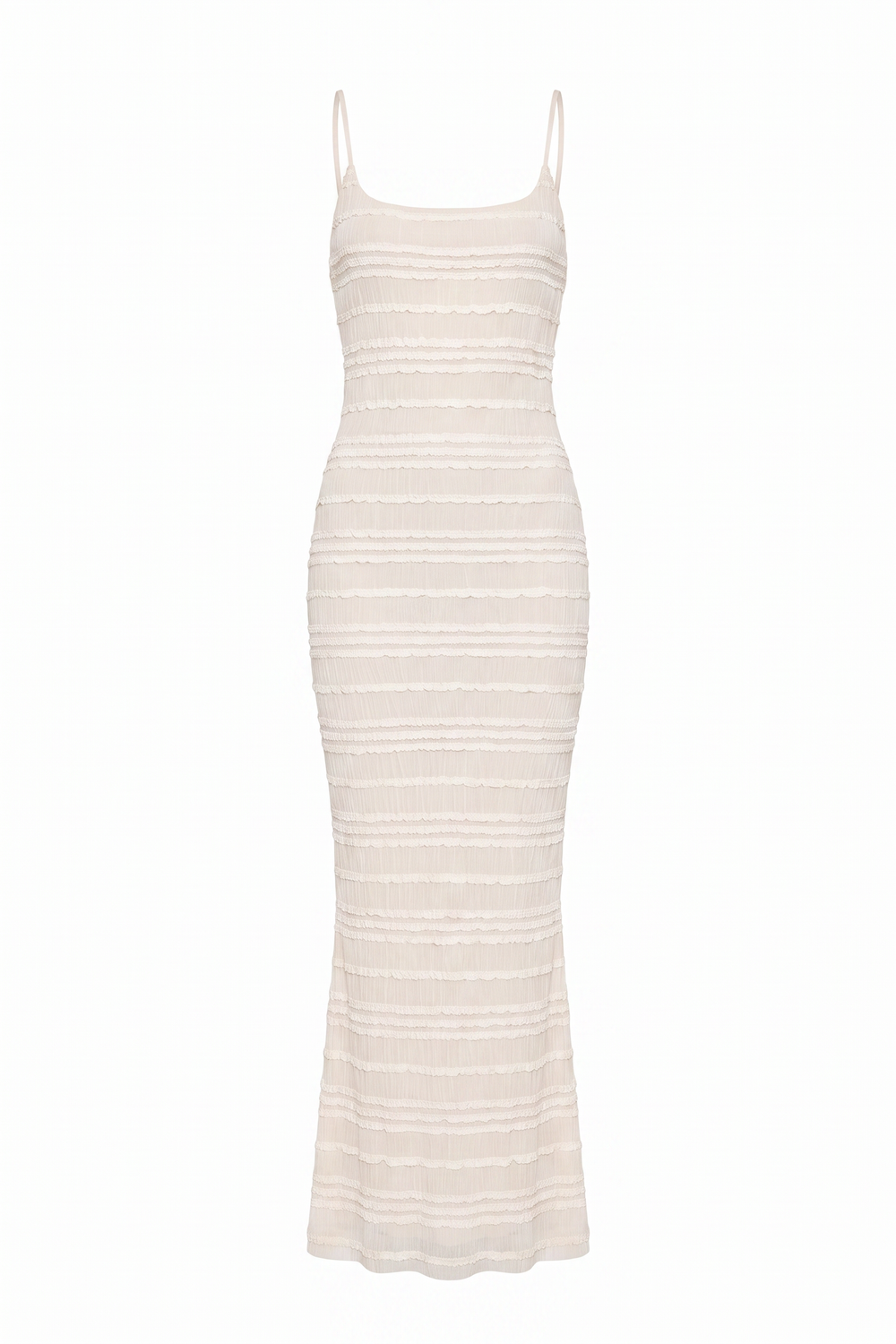 Coconut ribbed knit maxi dress on a plain white background