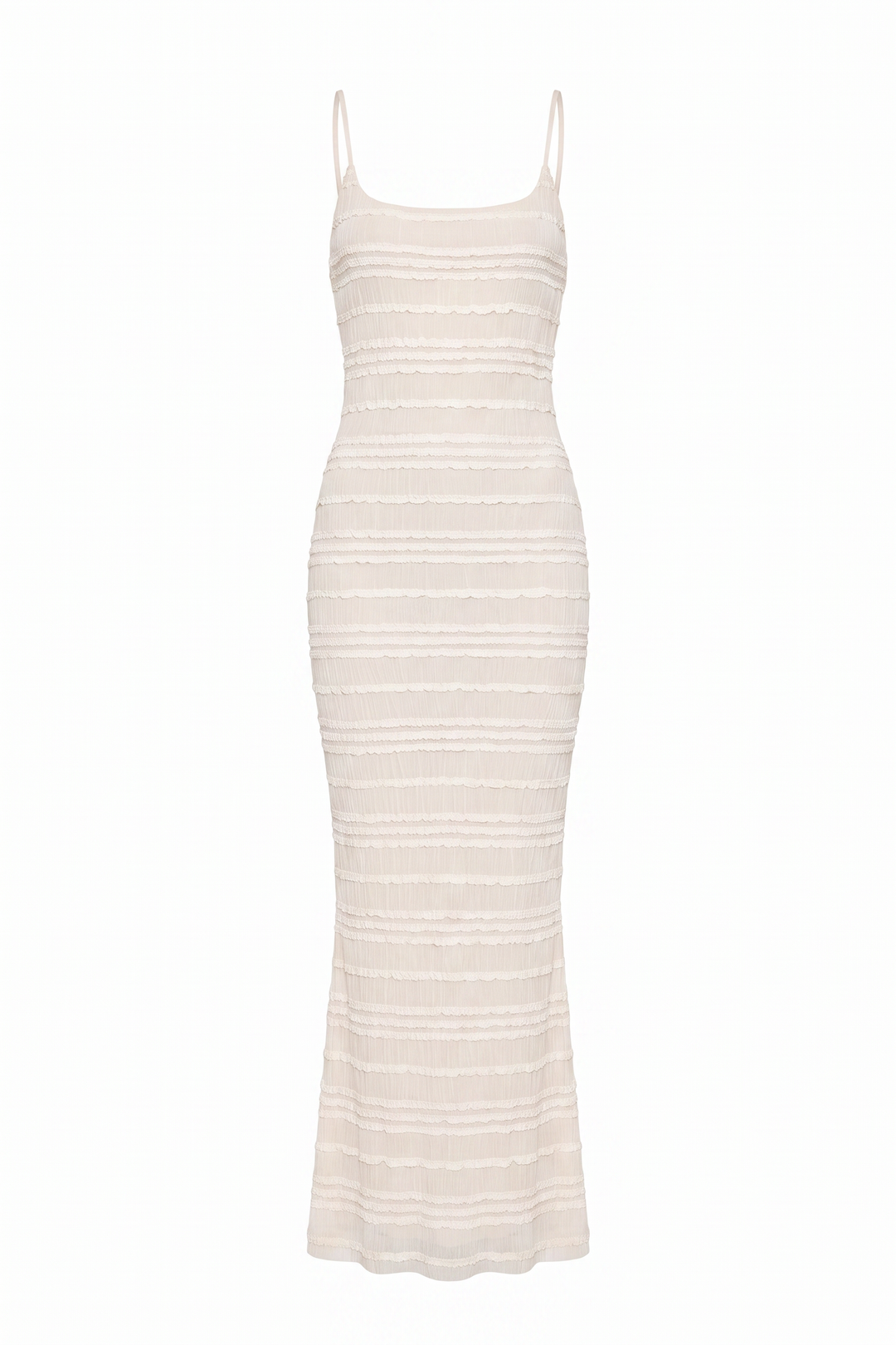 Coconut ribbed knit maxi dress on a plain white background