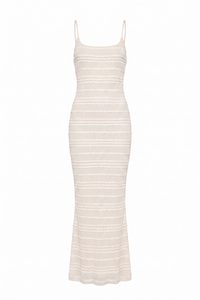 Coconut ribbed knit maxi dress on a plain white background