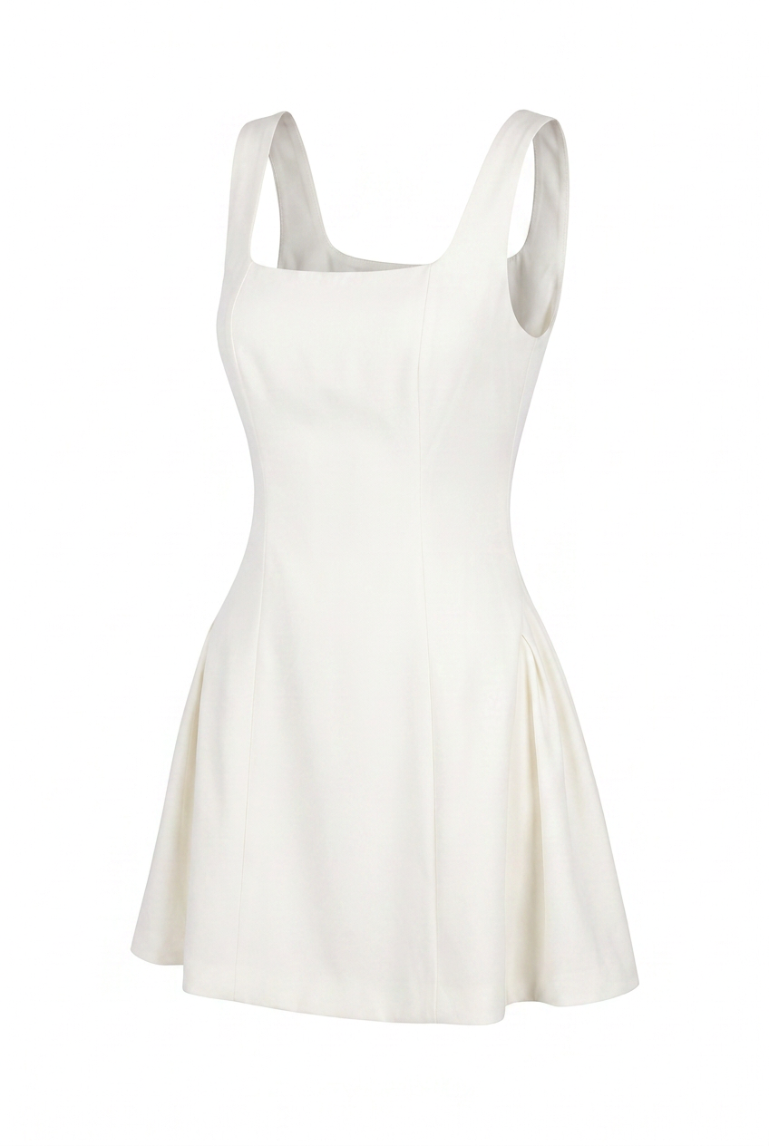 Ivory corset flare mini dress, product view