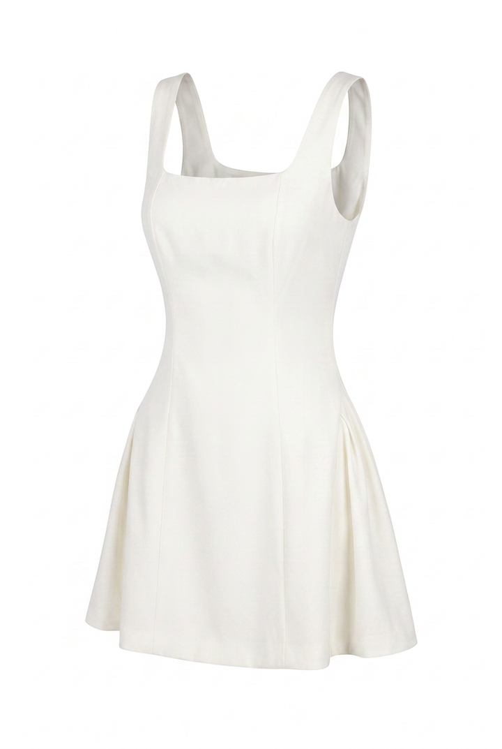 Ivory corset flare mini dress, product view