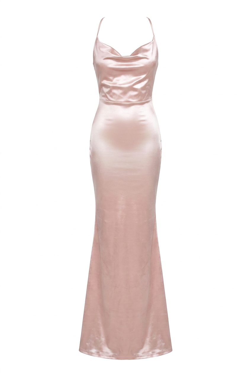 Ivory satin cowl plunge gown, product view