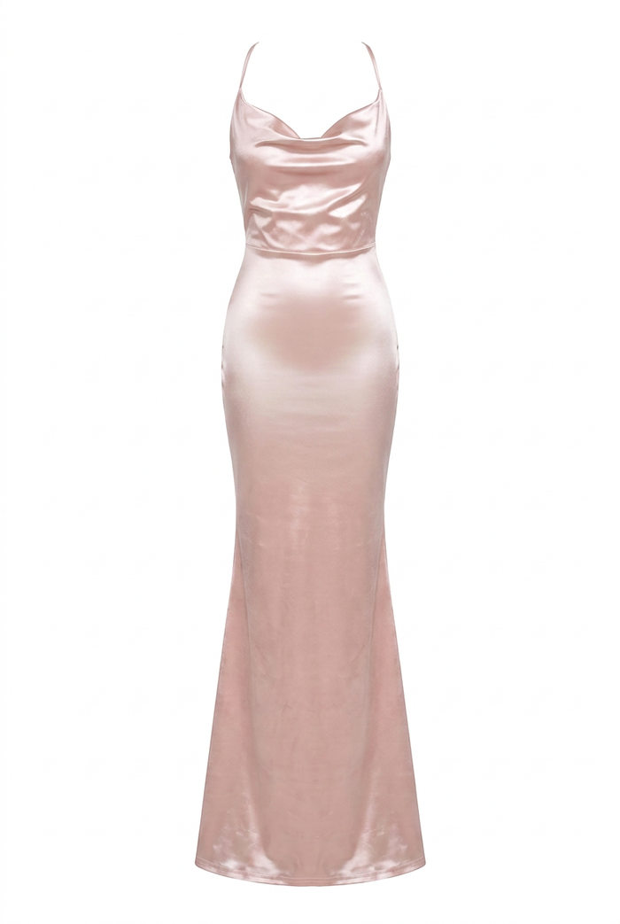 Ivory satin cowl plunge gown, product view