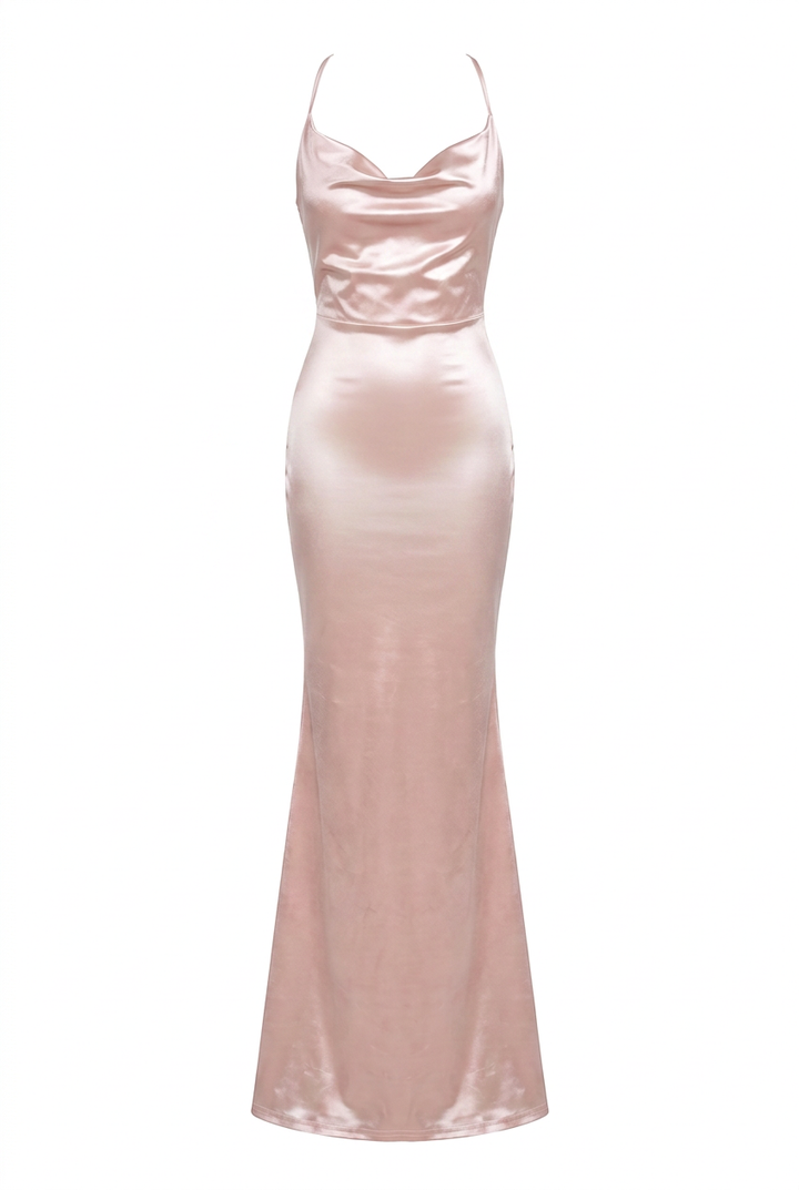 Ivory satin cowl plunge gown, product view