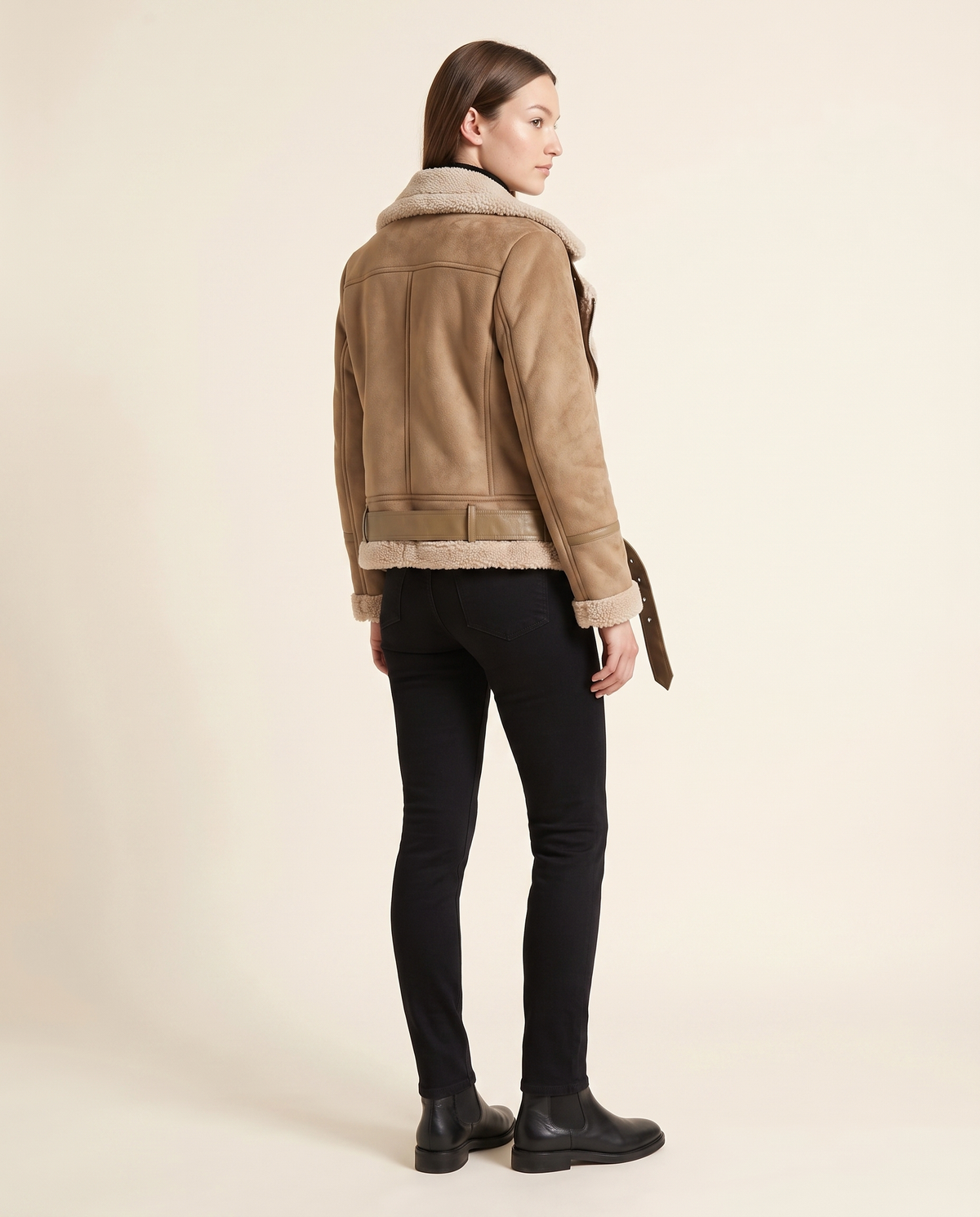 Tan Faux Suede Borg Aviator Jacket