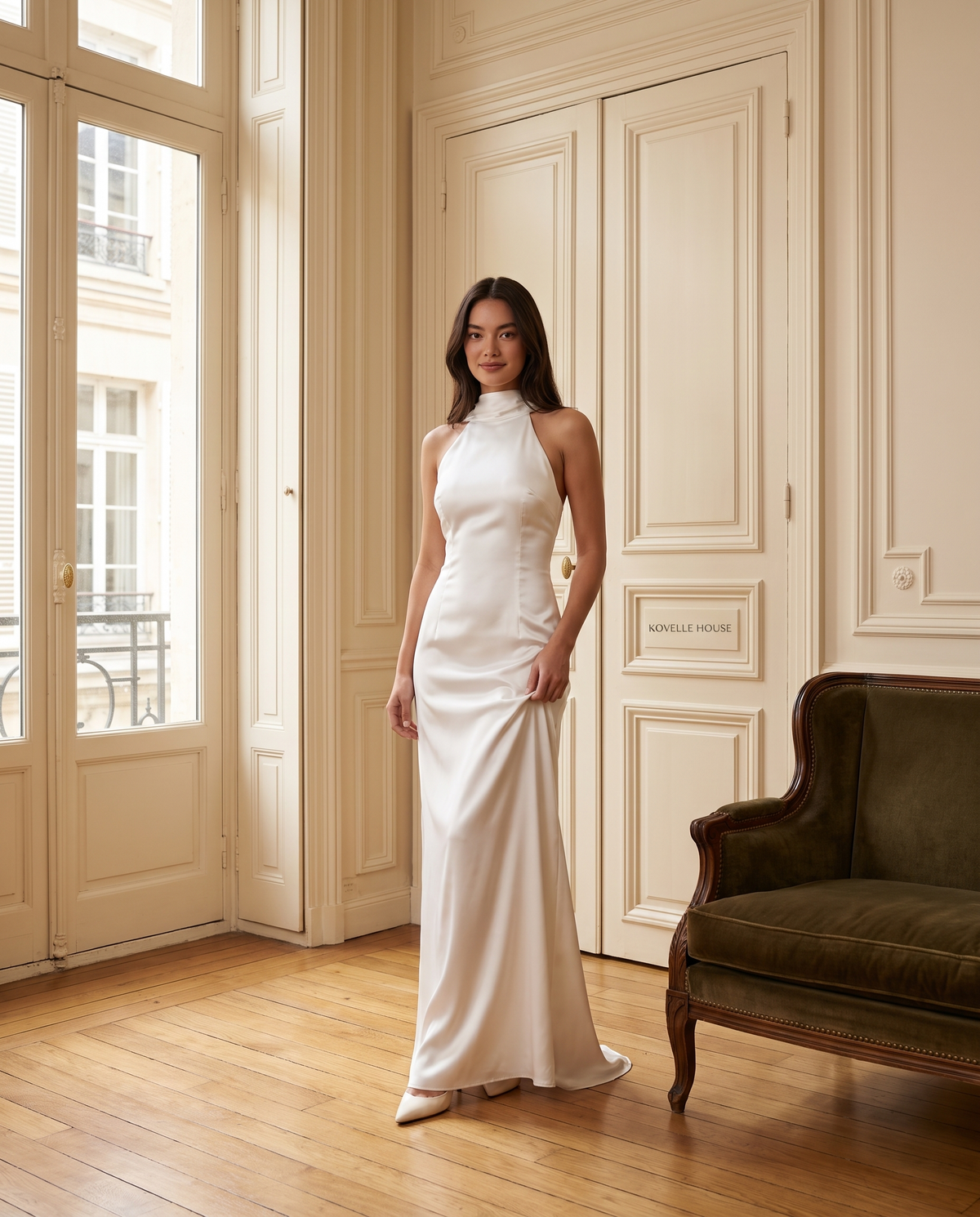 White Satin Halter Maxi Gown