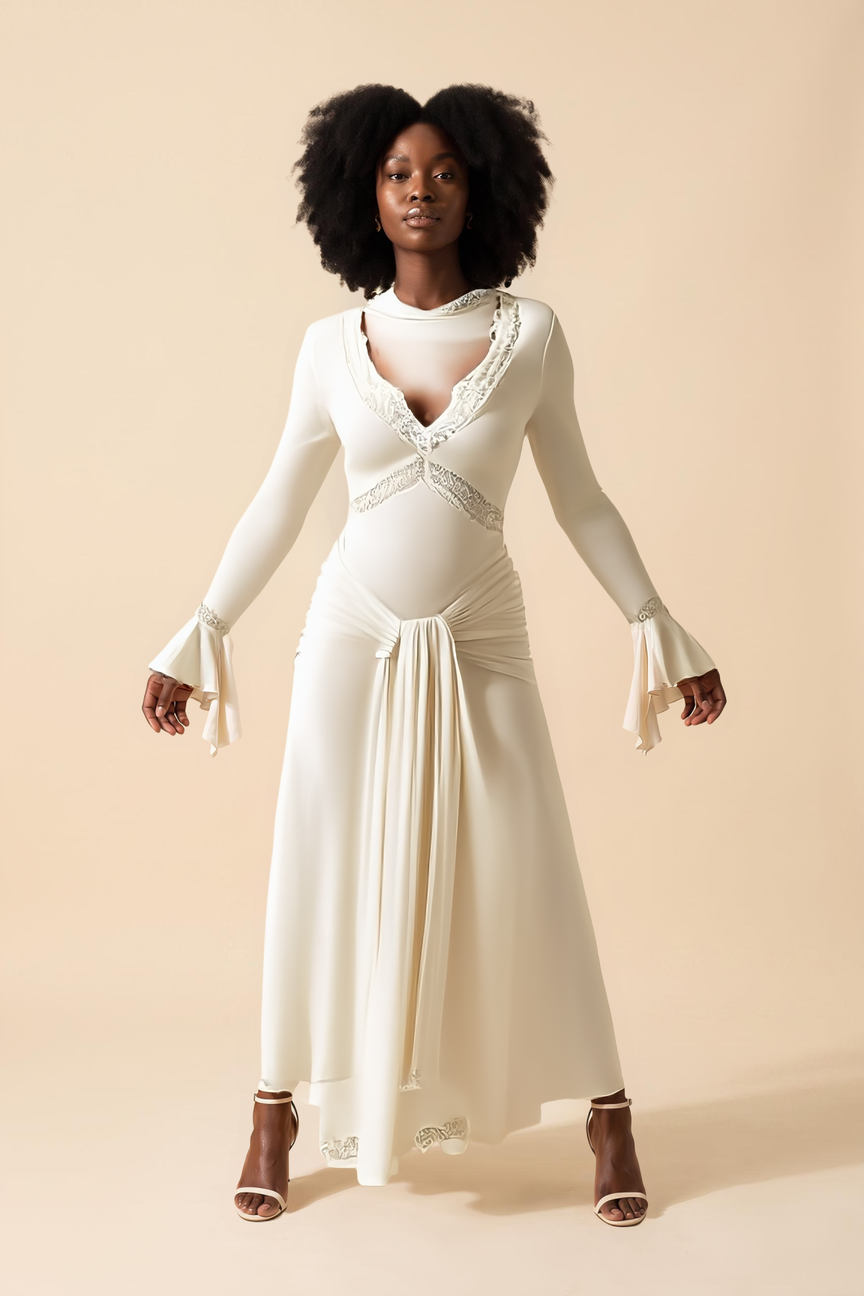 Ivory Slinky Lace Maxi Dress