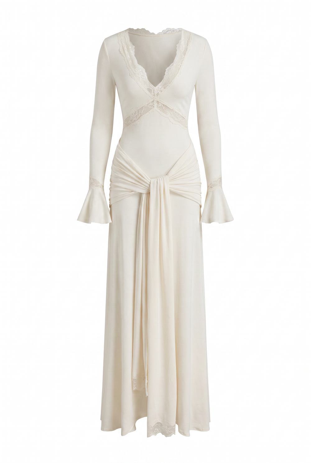 Ivory slinky lace maxi dress, product view