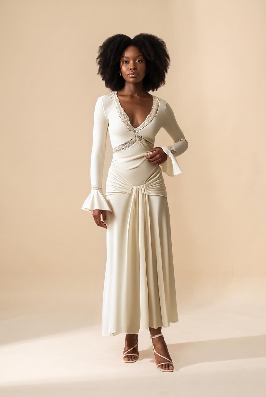 Ivory Slinky Lace Maxi Dress