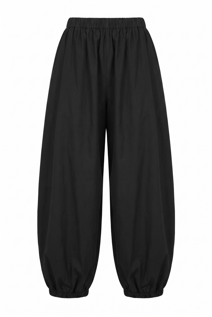 Kovelle balloon wide leg trousers in black, flat product view