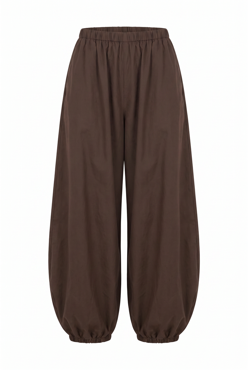 Kovelle balloon wide leg trousers in chocolate, flat product view