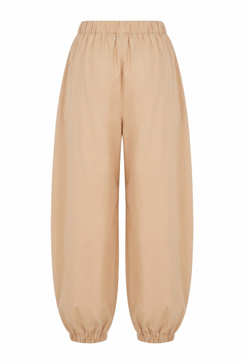 Kovelle balloon wide leg trousers in camel, flat product view showing the full garment