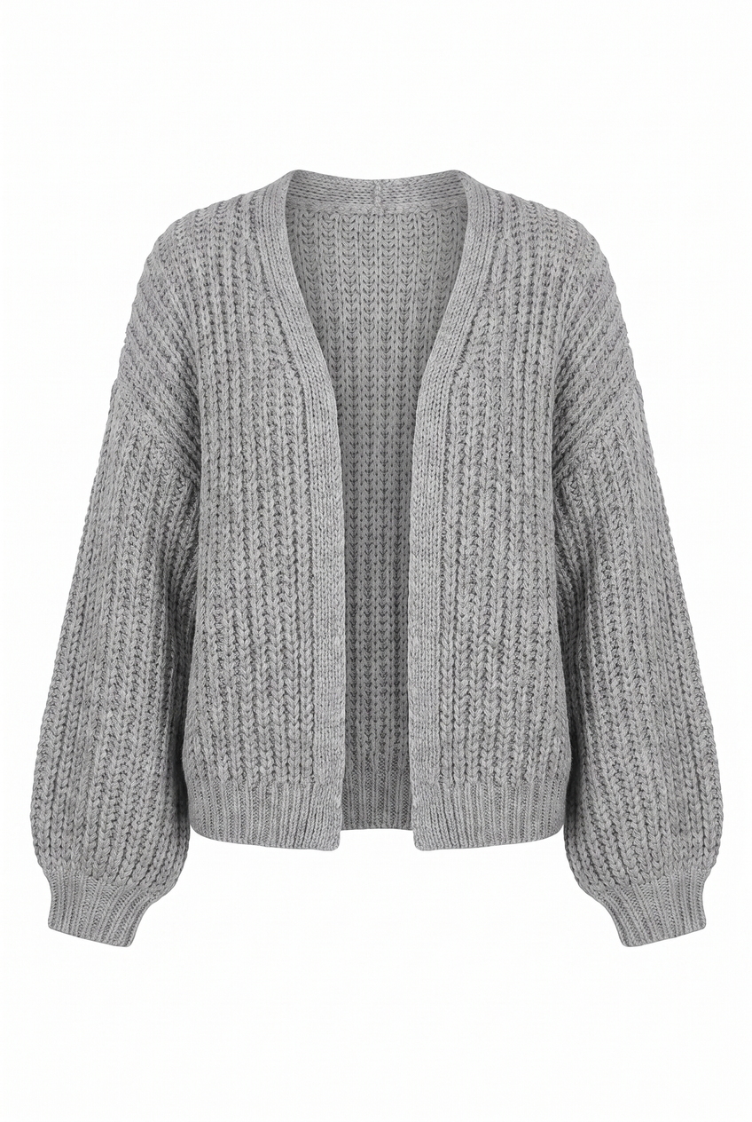 Kovelle chunky knit cardigan in grey, flat product view