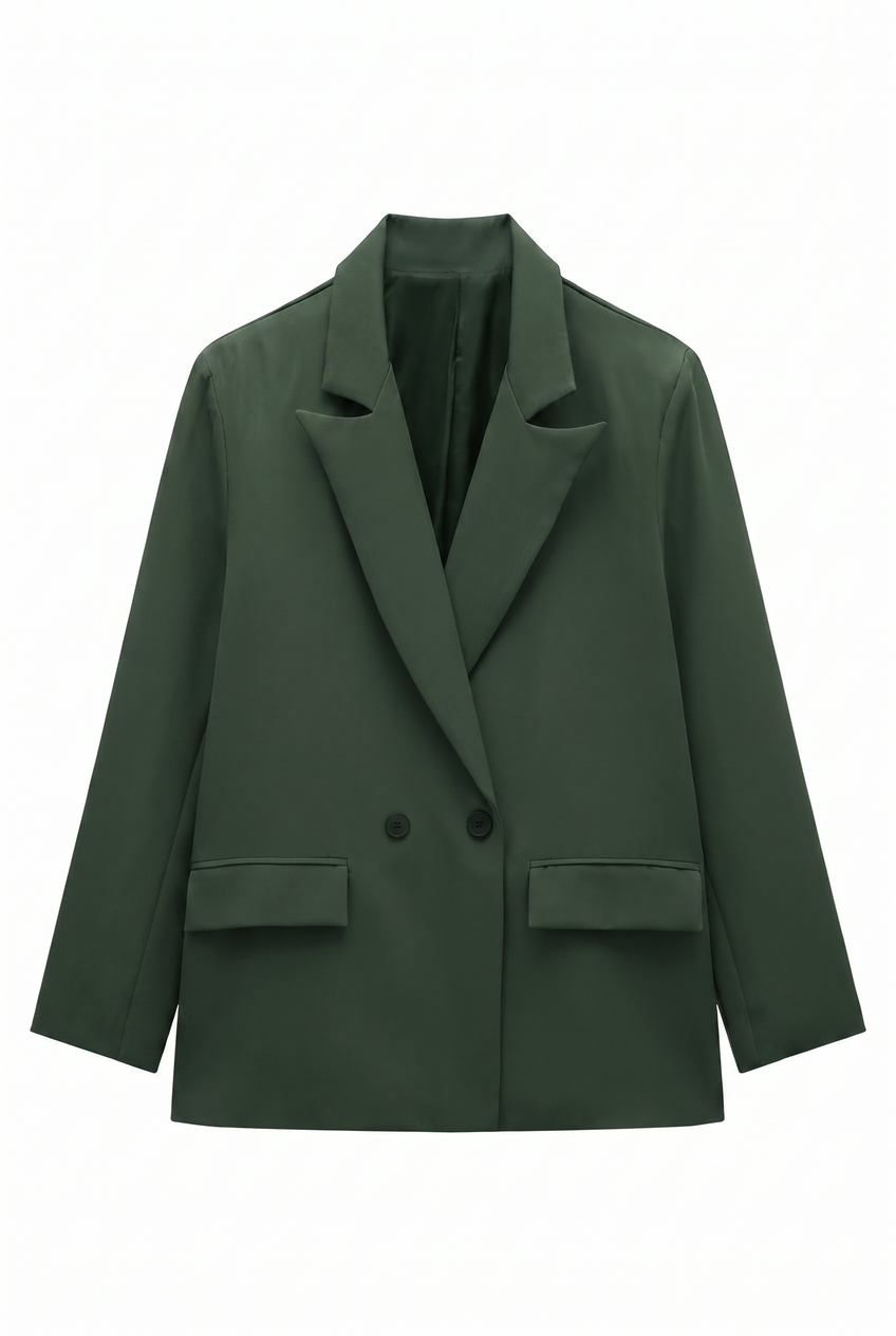 Kovelle double-breasted blazer in forest green, flat product view