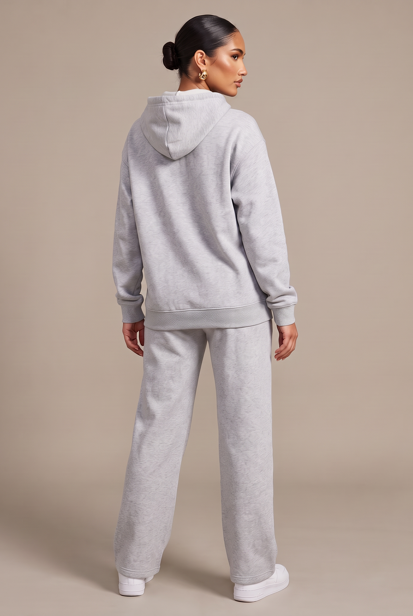 Kovelle everyday pullover hoodie in grey, back view on model