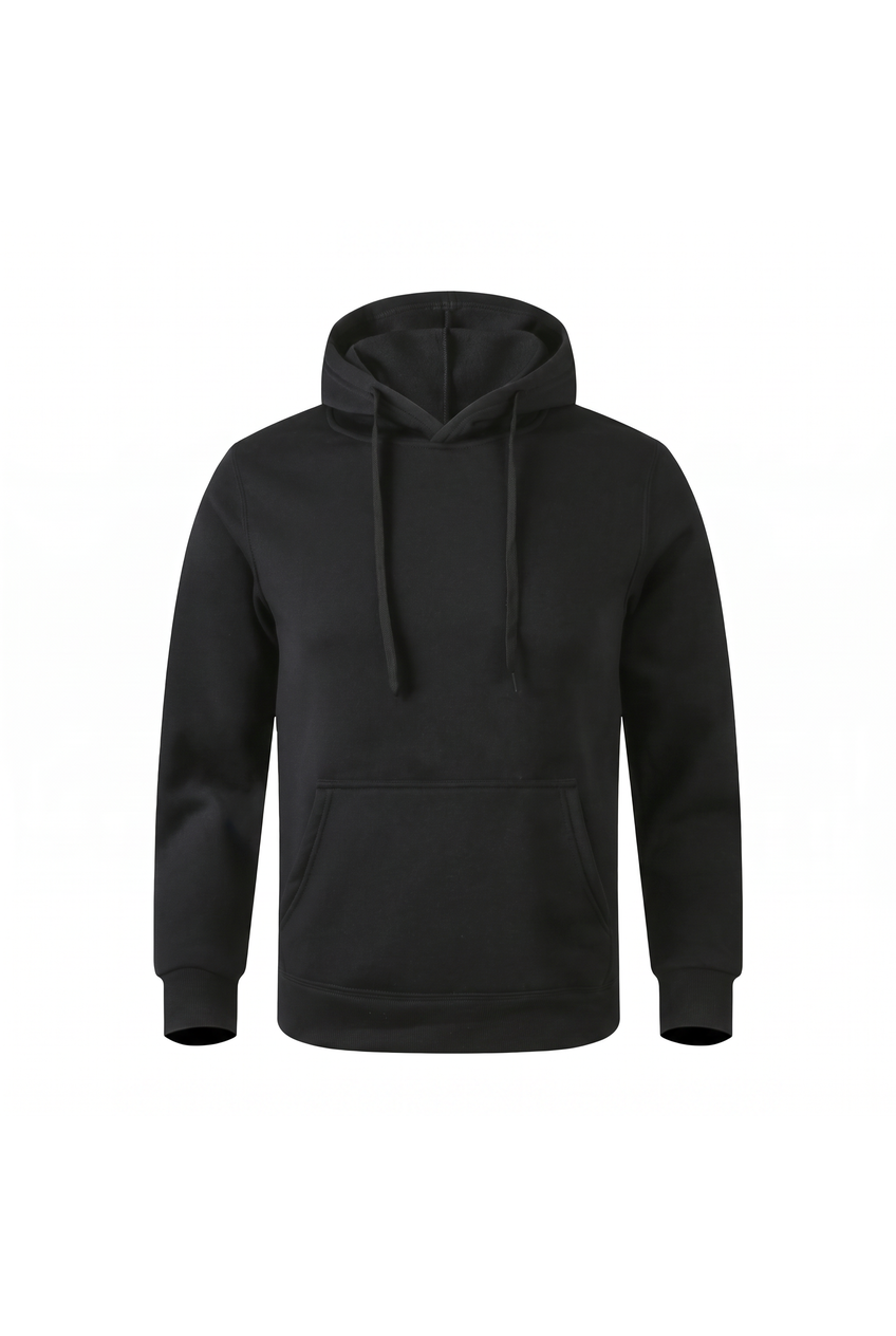 Kovelle everyday pullover hoodie in black, flat product view
