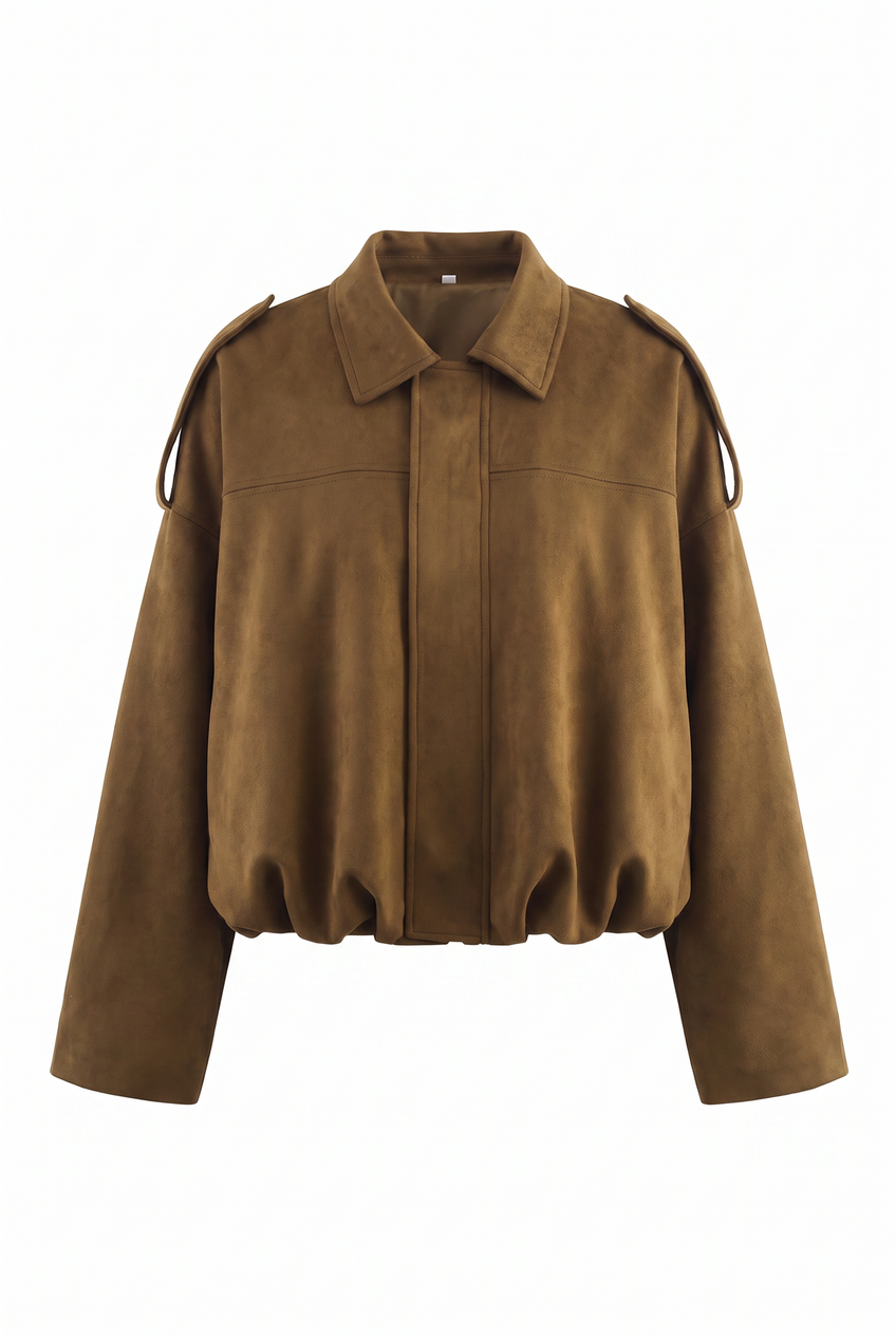 Kovelle faux suede bomber jacket in olive, flat product view