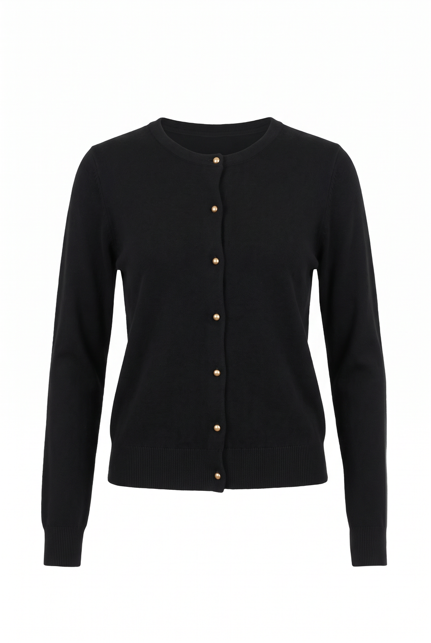 Kovelle fine knit cardigan in black, flat product view