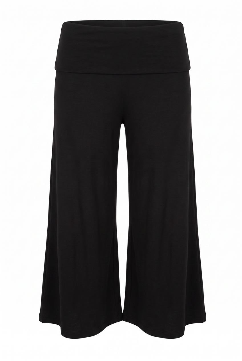 Kovelle fold-over waist trousers in black, flat product view